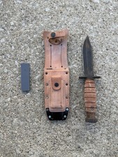 Vintage ONTARIO Military 5-94 Jet Pilot Survival Combat Knife w/ Sheath & Stone picture