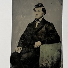 Antique Large 1/2 Full Plate Tintype Photograph Handsome Charming Young Man picture