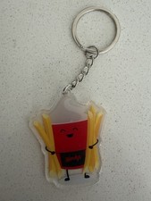 Cartoon French Fries Character Clear Plastic Keychain w/ Detachable Keyring picture