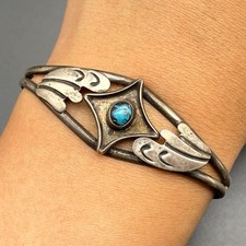 Vintage Navajo Sam Pablo Native Turquoise Silver Bracelet Cuff Small 6-1/4