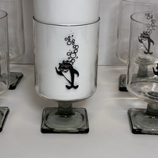 Set of 6 Vintage Starkist Charlie the Tuna Glasses Goblets Drinkware Square Base picture