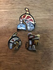 Bundle of 3 collectible Pacific Northwest indigenous style Formline Pins picture
