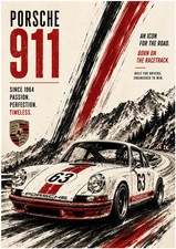Porsche 911 Retro Racing Poster Classic Sports Car Wall Art 13x19 Print picture