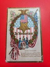Vintage 1907 Decoration Day Postcard In Memoriam US Flag Patriotic Wreath Posted picture