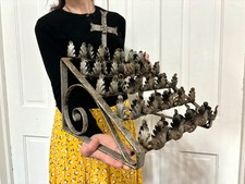 Vtg Antique Catholic Church ALTAR CANDELABRA  Cross Iron 20 Candle Holder Stand picture