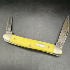 Vintage 1976 Case XX 4 Dot 03244 Yellow Synthetic 2 Blade Pen Pocket Knife picture