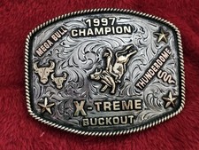 Bull Riding RODEO☆Mega Bull X~TREME☆1997☆CHAMPION TROPHY BUCKLE☆Rare☆486 picture