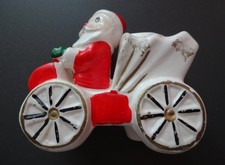 Vtg 1950's Commodore Porcelain Santa Claus Christmas Car Candle Holders RARE picture