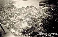 NEW BEDFORD MA AERIAL DOWNTOWN Rt 6 TO BRIDGE RPPC Photo Postcard COPY picture