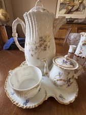Theodore Haviland Limoges France Floral Tea Pot, Cup & Saucer Set Gold Trim. picture