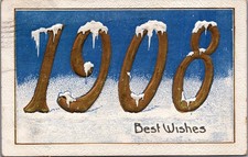 1908 Best Wishes Snow Icicles New Year Postcard Sheboygan WI Postmarked 1907 picture