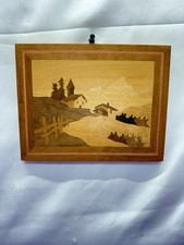Vintage Sorrento Italian Marquetry Inlaid Wood Art Plaque Country Church Village picture