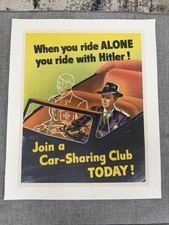 Original WWll Car Sharing Propaganda Poster Linen Backed 22x28 Inches 1940s picture
