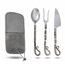 Medieval Warrior 3PC Medieval HandForged Travel Cutlery Set-Twisted Steel Handle picture