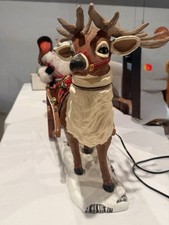 Vintage 1998 Trim A Home Animated Reindeer & Santa on Sleigh Large 36