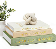 Aesthetic Decorative Books, Set of 3 Linen Faux Book Boxes, Sage picture