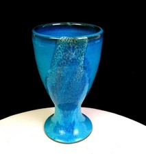 Clay Grisby Signed Art Pottery Blue Flambe Glaze 6 1/2