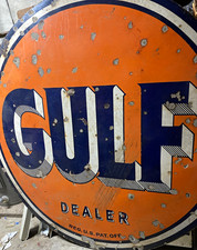 Gulf Dealer vintage double sided 66inch Round Gas & Oil AD Sign picture