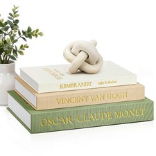 Aesthetic Decorative Books, Set of 3 Linen Faux Books for Coffee Table, Books... picture