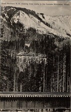 Cascade Mountains WA Great Northern Railroad Three Tracks Printed Postcard picture