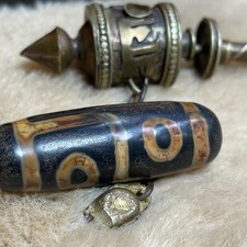 Ancient Tibetan 4 Eyed Dzi Bead Old Agate Amulet Pendant 12×36mm #6376 picture