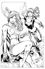 ED BENES SUPERGIRL & WONDER GIRL 11X17 Commission Original Comic Art 2005 picture