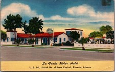 Vintage La Fonda Motor Hotel Phoenix Arizona Linen Postcard 1951 US 80 picture