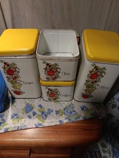 Vtg 1970s Cheinco Spice of Life Metal Canister Set of 4 Tins Yellow lids picture