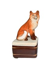 Vtg Takahashi Red Fox Trinket Box Seated Lid Crackle Glaze Ceramic MCM Japan A+ picture