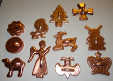 11 Vintage Cookie Cutters Copper Colored Aluminum Christmas Animals Symbols lot picture