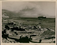 GA49 Original Photo LARGE OCEAN LINER SAILING View from Shore Coastline Boats picture
