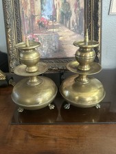 Pair of Antique 17th Flemish Dutch Brass Pricket Sticks Candelsticks picture