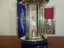 Vintage Reuge Dancing Ballerina Music Box Carousel Holder Silver Metal Case picture