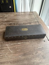 Antique 19th Century Pistol Presentation Case Brass Studded Floral Lined Box picture