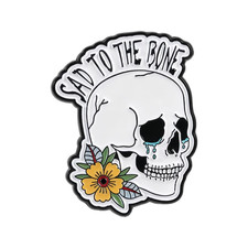 Punk Skeleton & Flower Brooch Enamel Pin Halloween Skull Kinda Emotional Sad To picture