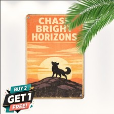 Clever Fox Chasing Bright Horizons Sunset Nature Poster Metal Tin Sign 8x12 In picture