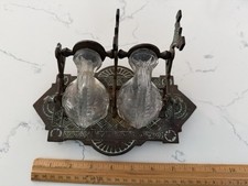 c1880 Victorian/Eastlake Double Snail Glass Cast Iron Base Tilting Inkwell picture