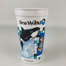 Sea World Souvenir Drink Cup Aurora Shamu Orca Whale Animal Tumbler Vintage 1987 picture