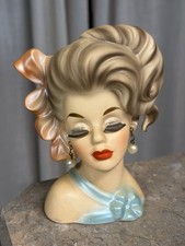Vtg Enesco Pearly Girl Head Vase Planter Kitsch Teen Bow 6” Japan MCM 1950’s picture