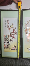 Pair of Framed Chinese Bird & Flower Wall Art Prints with Calligraphy picture