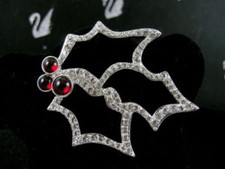 SIGNED SWAROVSKI HOLLY BERRY PIN ~ BROOCH RETIRED NEW WITH TAGS IN BOX picture