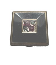Vintage 1950s Melissa Powder Compact Black Enamel Reverse Carved Lucite Rose picture