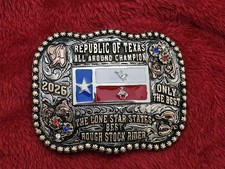 Rodeo All Around Champion☆2026☆X~TREME☆TROPHY BUCKLE☆The REPUBLUC OF TEXAS☆119 picture
