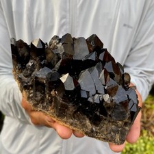 1.96LB Natural smoky black quartz cluster crystal mineral specimen healing picture
