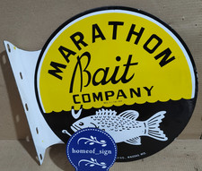 Marathon Bait Company Porcelain Enamel Sign 19.5 x 17 Inches 2 Sides picture