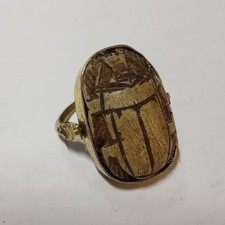 Egyptian scarab ring, antique style, hand‑carved stone with hieroglyphic motifs picture