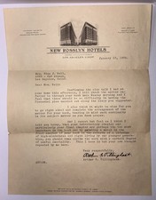 1934 New Rosslyn Hotels Los Angeles Letterhead Signed Letter Historic DTLA Hotel picture