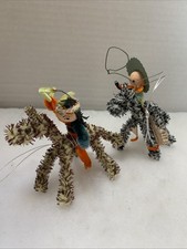 VERY RARE 1950s Handmade Chenille Pipe Cleaner Cowboy & Indian Ornament Set picture