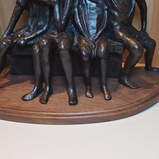 Bronze Children Sitting on Bench Figurine Sculpture. picture