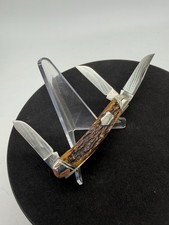 Antique American Shear & Knife Co 3 Blade Stockman Jigged Bone Fancy Bolsters picture